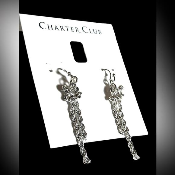 NEW Charter Club Dangle Drop EARRINGS SilverTone Knotted Serpentine Chain 2” - Picture 6 of 7